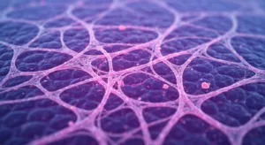 Detailed illustration of a skin layer showing peptide activity at the cellular level.