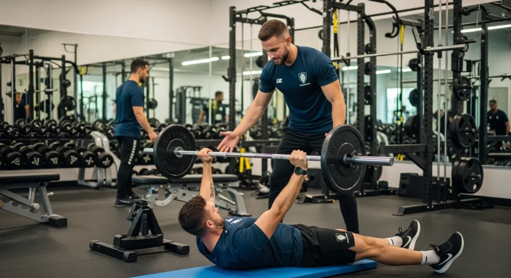 Two people performing strength training exercises in a gym, highlighting the importance of regular workouts