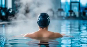 Athlete immersed in cold water, representing cold water immersion for recovery and mental resilience