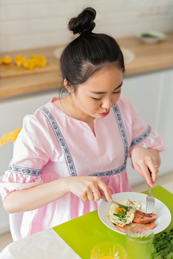 woman eating healthy protein